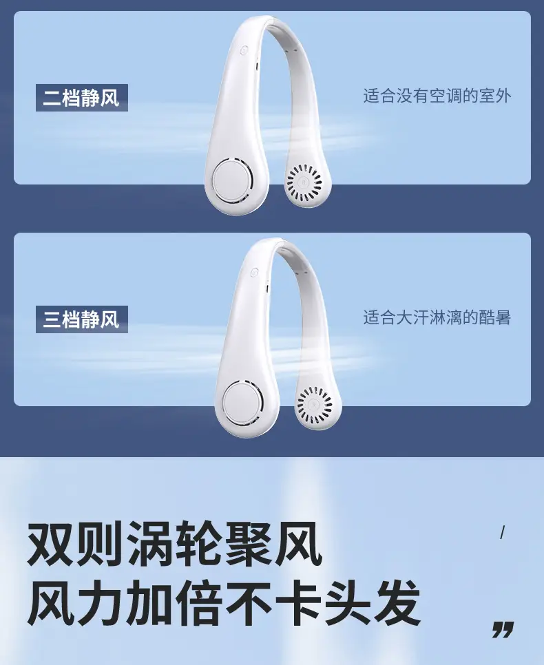 Cross-Border Hot-Selling Bladeless Neck Fan, Outdoor Portable Mini Fan, USB Rechargeable Lazy Neck Fan — feature 22