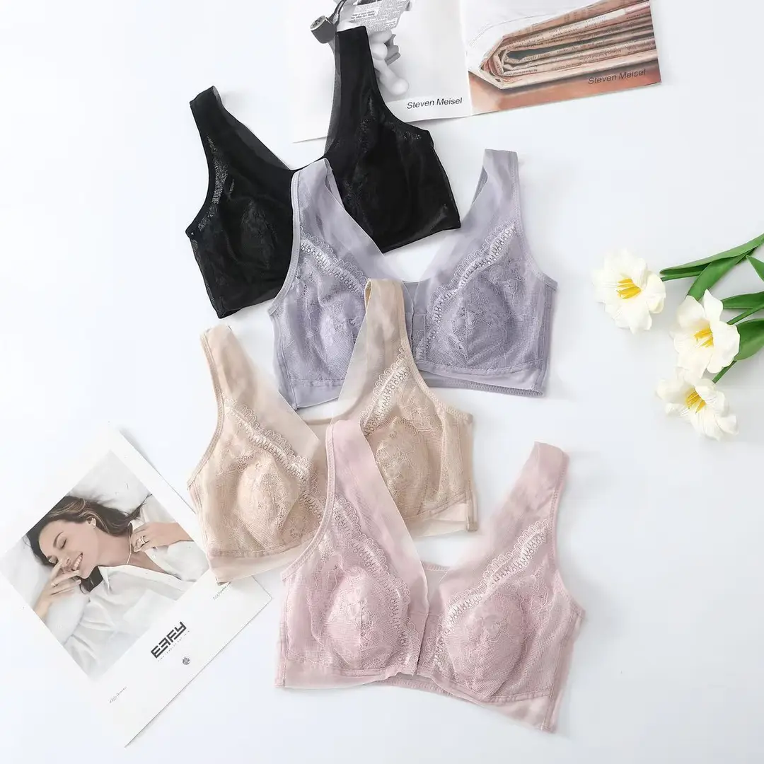 Large Size Front-Clasp Thin Rabbit Ear Cup Bra, Breathable Mesh, Wireless, Side Breast Support, New Style Women's Bra 100kg — feature 12