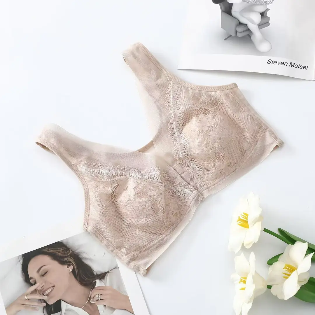 Large Size Front-Clasp Thin Rabbit Ear Cup Bra, Breathable Mesh, Wireless, Side Breast Support, New Style Women's Bra 100kg — feature 3