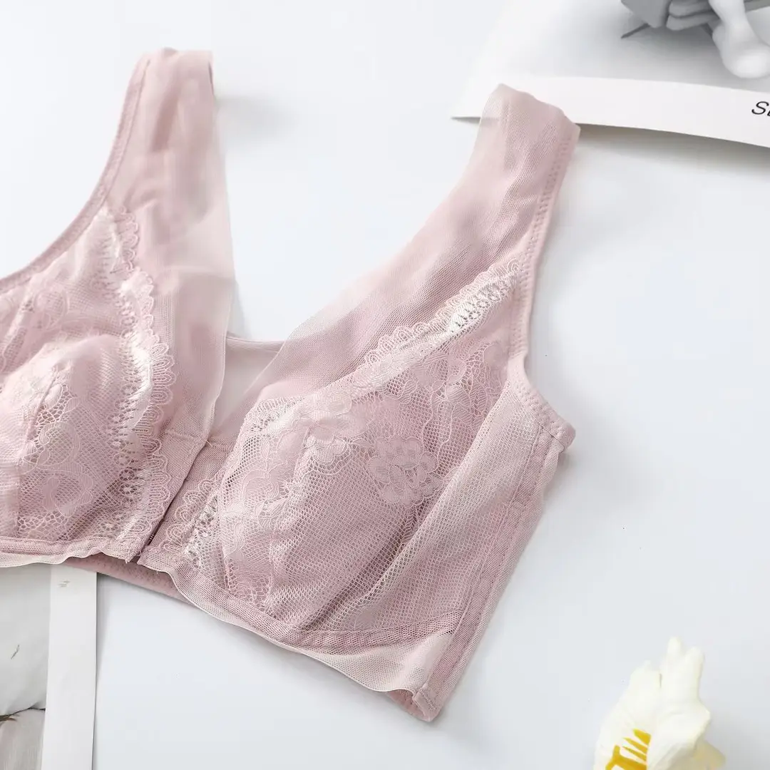 Large Size Front-Clasp Thin Rabbit Ear Cup Bra, Breathable Mesh, Wireless, Side Breast Support, New Style Women's Bra 100kg