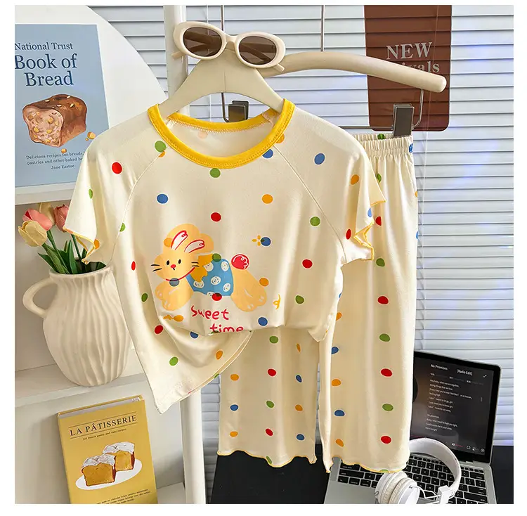 Modal Children's Pajamas Summer New Home Wear Set Girls' Short-Sleeve Three-Quarter Pants Air Conditioning Clothing Cartoon Soft — feature 10