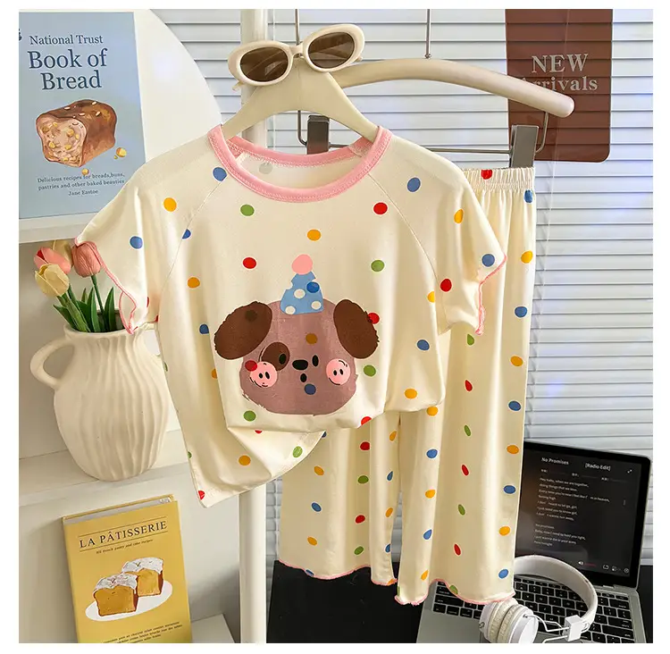 Modal Children's Pajamas Summer New Home Wear Set Girls' Short-Sleeve Three-Quarter Pants Air Conditioning Clothing Cartoon Soft — feature 12