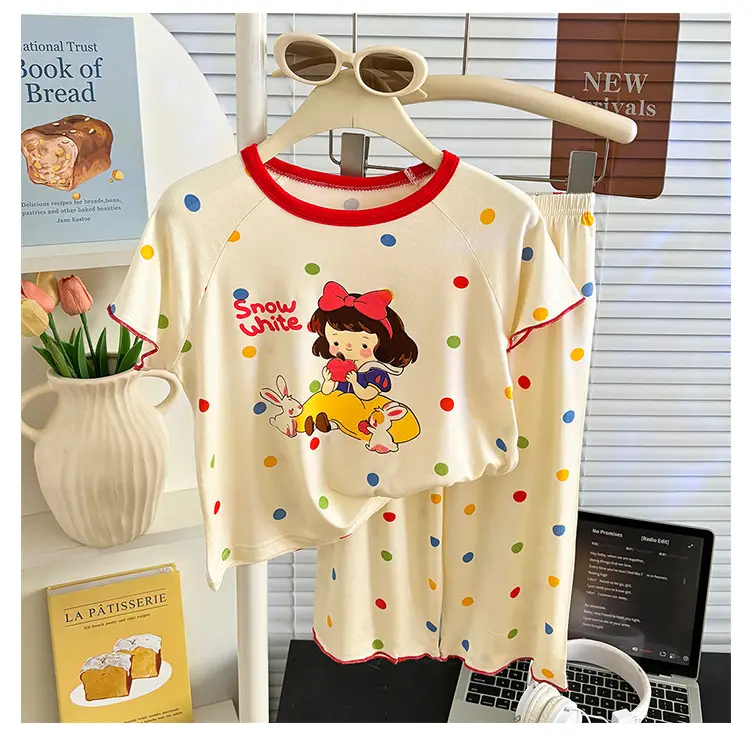 Modal Children's Pajamas Summer New Home Wear Set Girls' Short-Sleeve Three-Quarter Pants Air Conditioning Clothing Cartoon Soft — feature 13