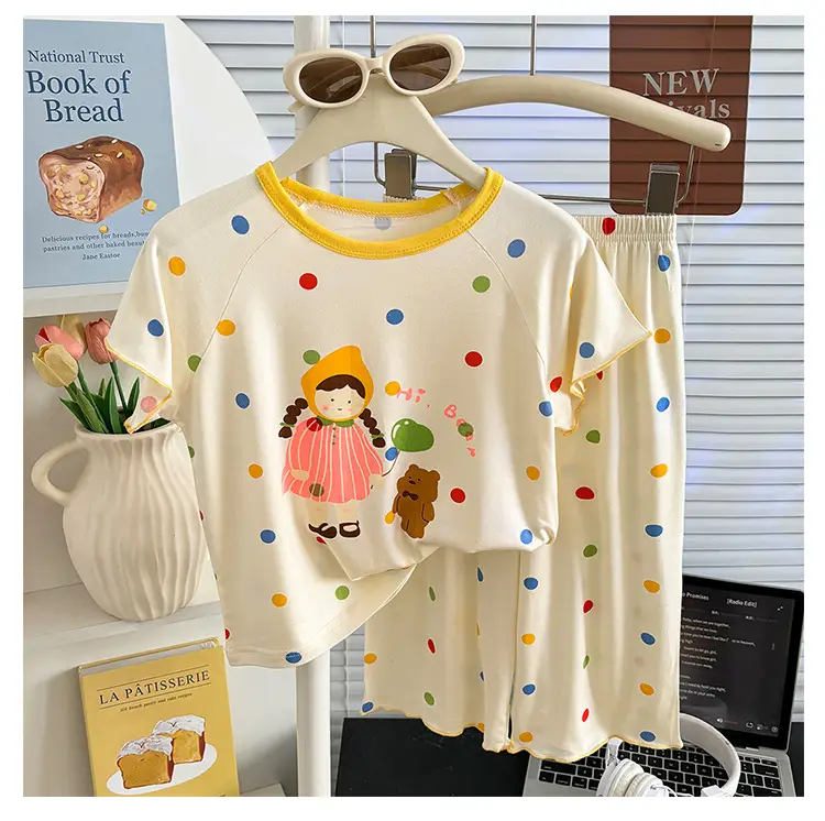 Modal Children's Pajamas Summer New Home Wear Set Girls' Short-Sleeve Three-Quarter Pants Air Conditioning Clothing Cartoon Soft — feature 14