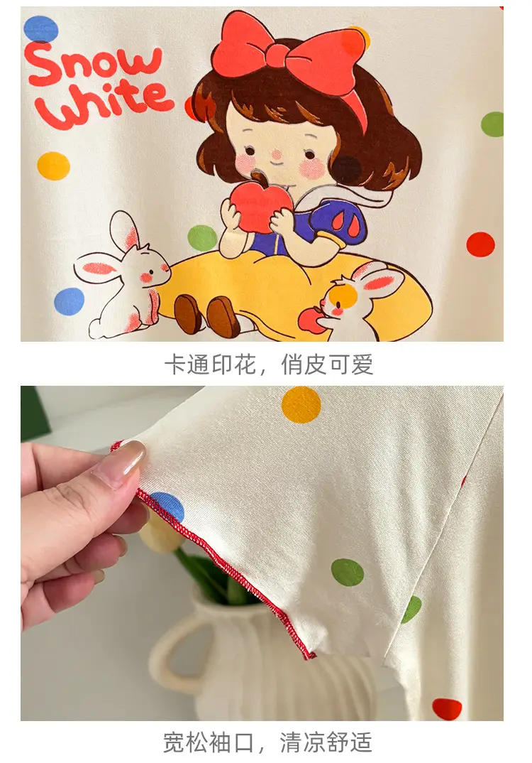 Modal Children's Pajamas Summer New Home Wear Set Girls' Short-Sleeve Three-Quarter Pants Air Conditioning Clothing Cartoon Soft — feature 16