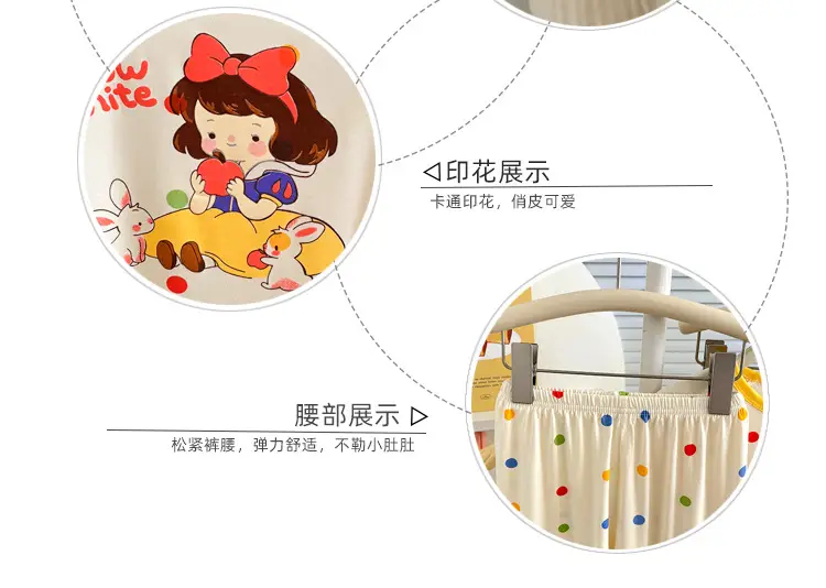 Modal Children's Pajamas Summer New Home Wear Set Girls' Short-Sleeve Three-Quarter Pants Air Conditioning Clothing Cartoon Soft — feature 7