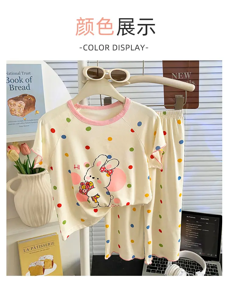 Modal Children's Pajamas Summer New Home Wear Set Girls' Short-Sleeve Three-Quarter Pants Air Conditioning Clothing Cartoon Soft — feature 9