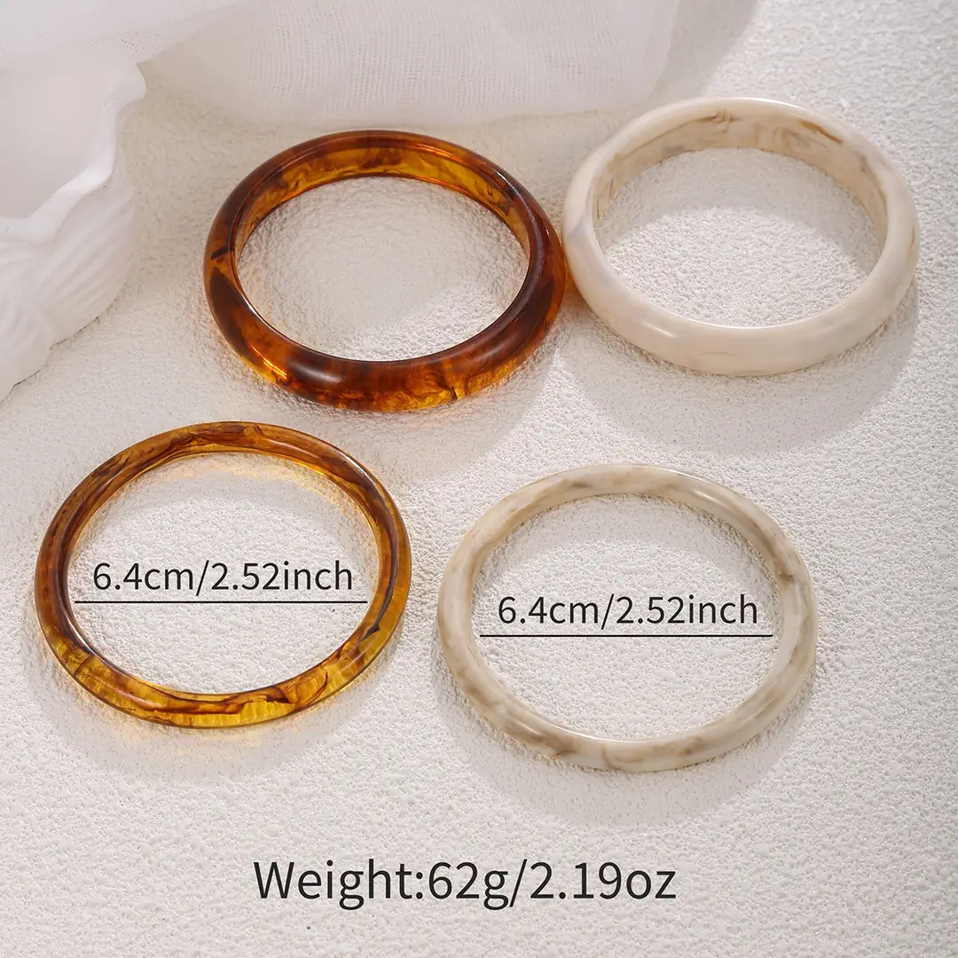 Cross-Border Popular Jewelry Resin Round Bracelet Set Fashionable Versatile Hand Accessories Marble Pattern Vintage Bracelet