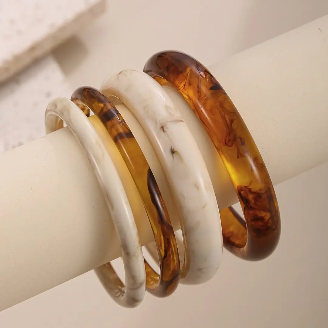 Cross-Border Popular Jewelry Resin Round Bracelet Set Fashionable Versatile Hand Accessories Marble Pattern Vintage Bracelet — feature 3