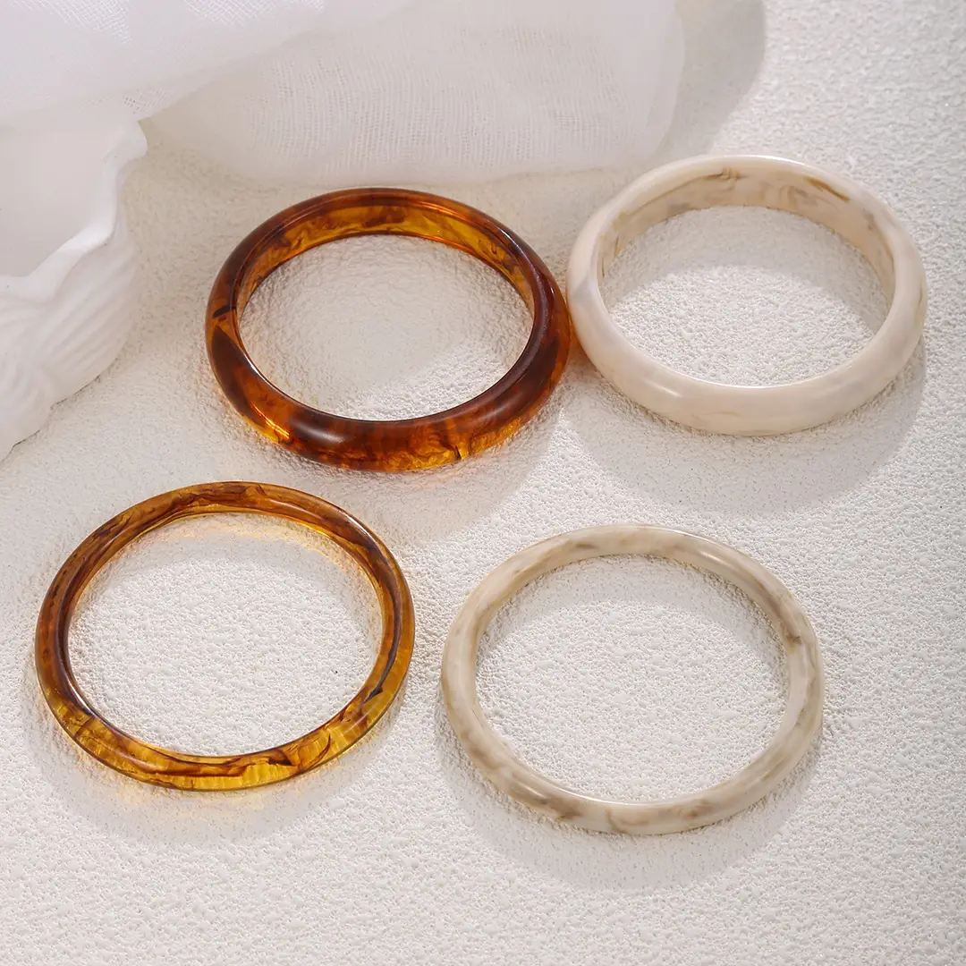 Cross-Border Popular Jewelry Resin Round Bracelet Set Fashionable Versatile Hand Accessories Marble Pattern Vintage Bracelet — feature 4
