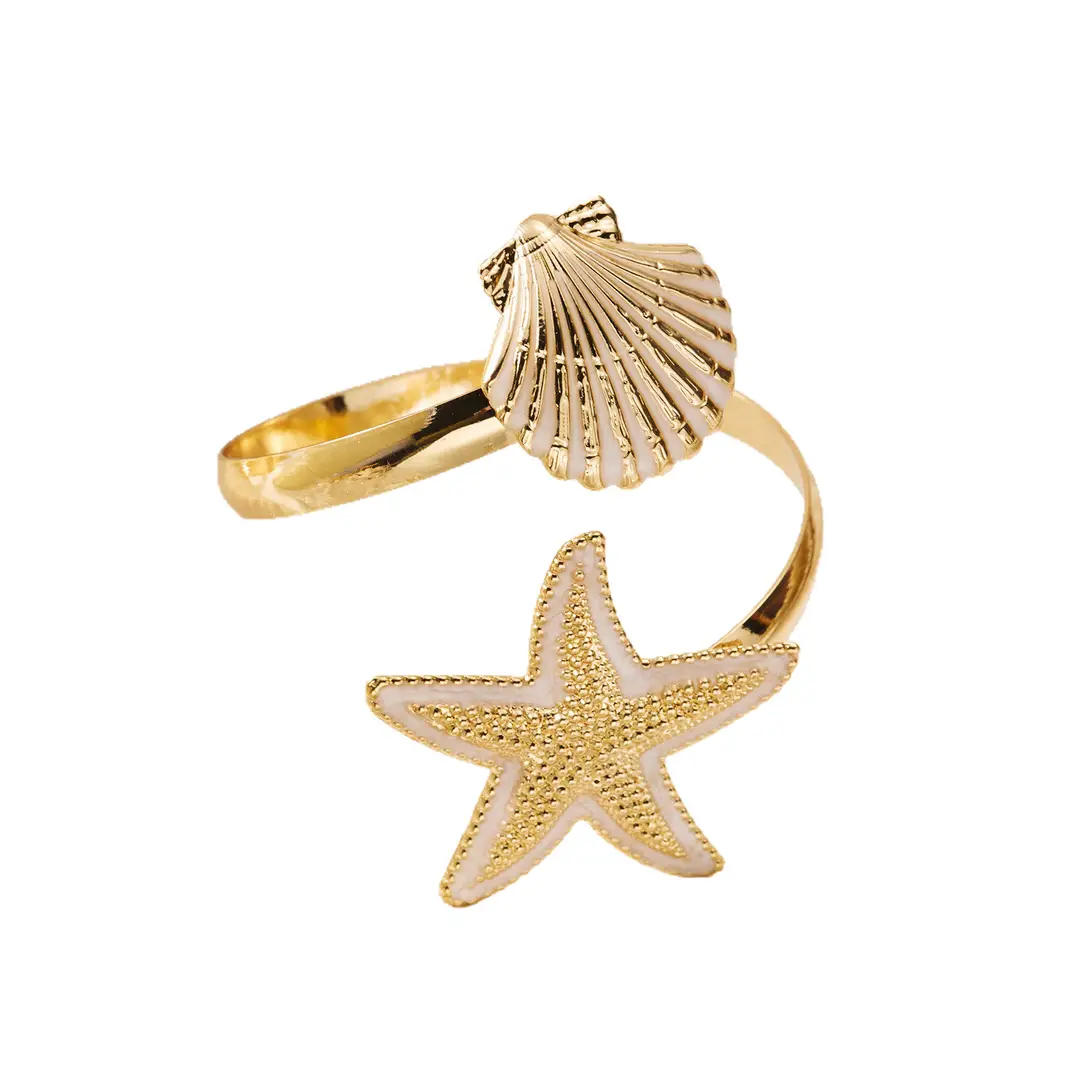 European and American Cross-Border Popular Starfish Shell Bracelet for Women, Summer Beach Vacation Style Open Arm Ring, Fashionable and Unique Accessory