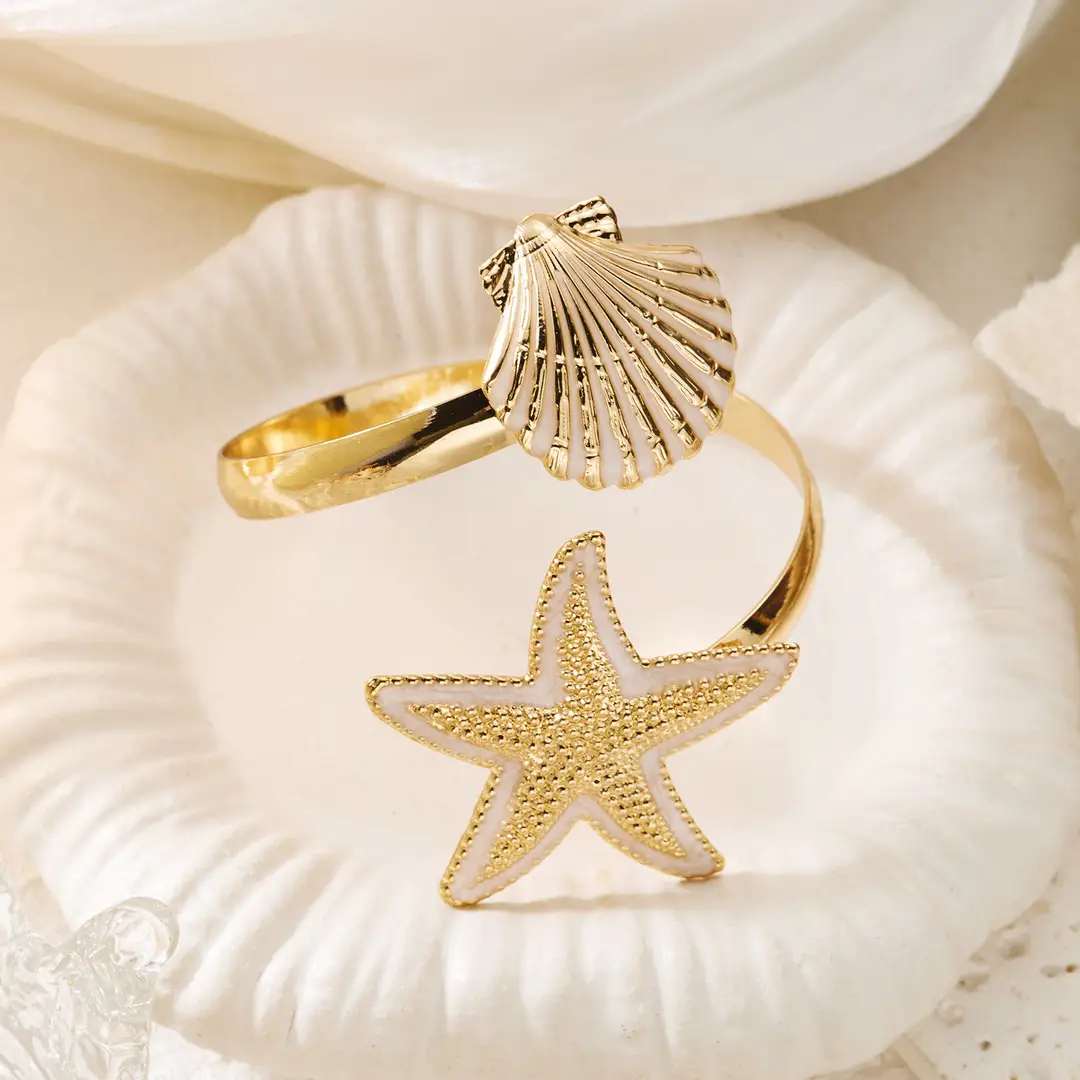 European and American Cross-Border Popular Starfish Shell Bracelet for Women, Summer Beach Vacation Style Open Arm Ring, Fashionable and Unique Accessory — feature 6