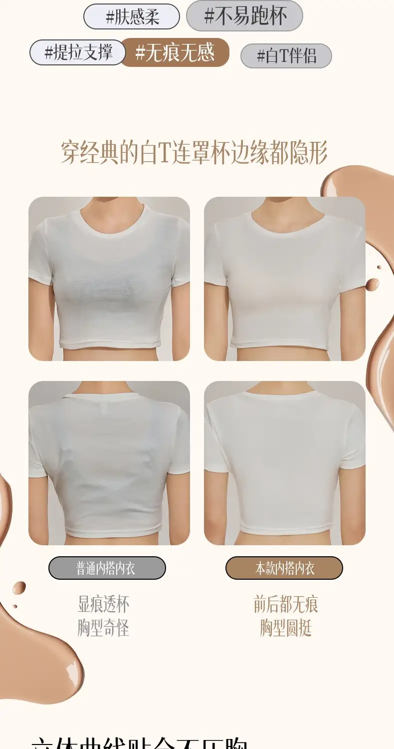 White T-Shirt, Non-Transparent, Summer Cloud-Like Texture, Seamless Foundation Liquid, Invisible Underwear, Wide Shoulder Straps, Breathable, Beautiful Back, Push-Up Bra — feature 4