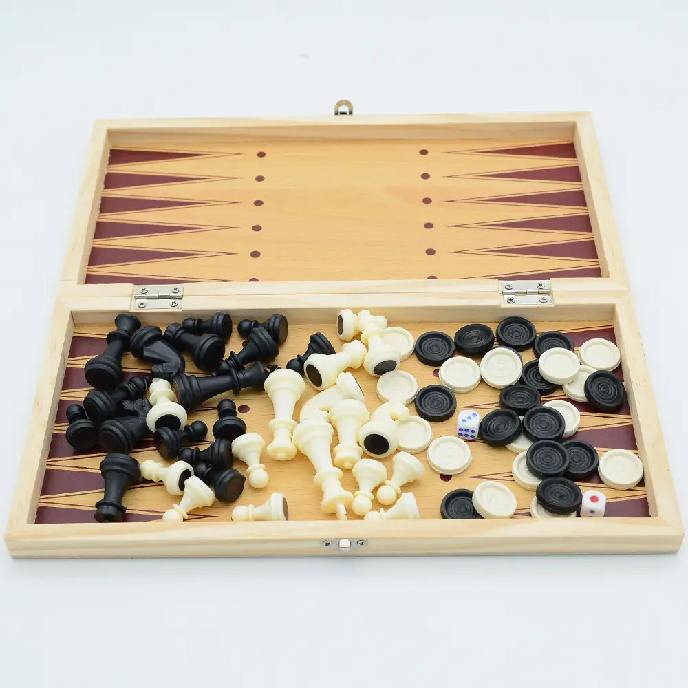 Three-In-One Magnetic Backgammon, Chess, International Checkers, Foldable Educational Board Game, Children's Day Gift — feature 15