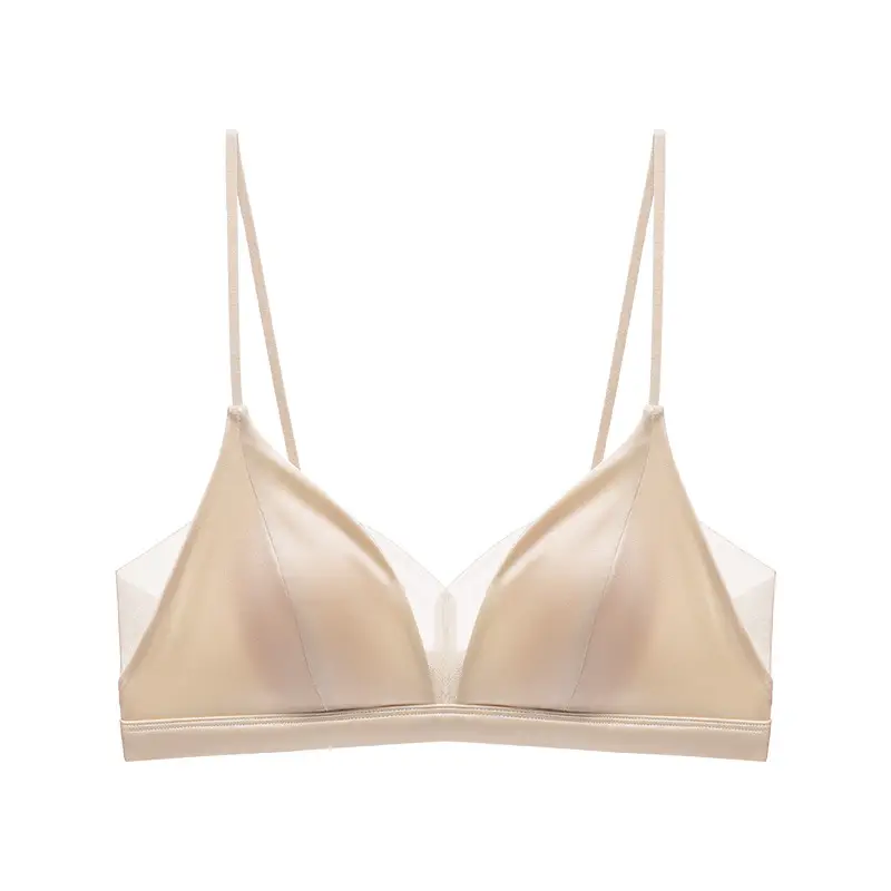 100% Mulberry Silk French-Style Bra That Minimizes Large Busts, Seamless Satin Bunny Ear Cup Underwear, Breathable, Lifts and Gathers Side Breasts