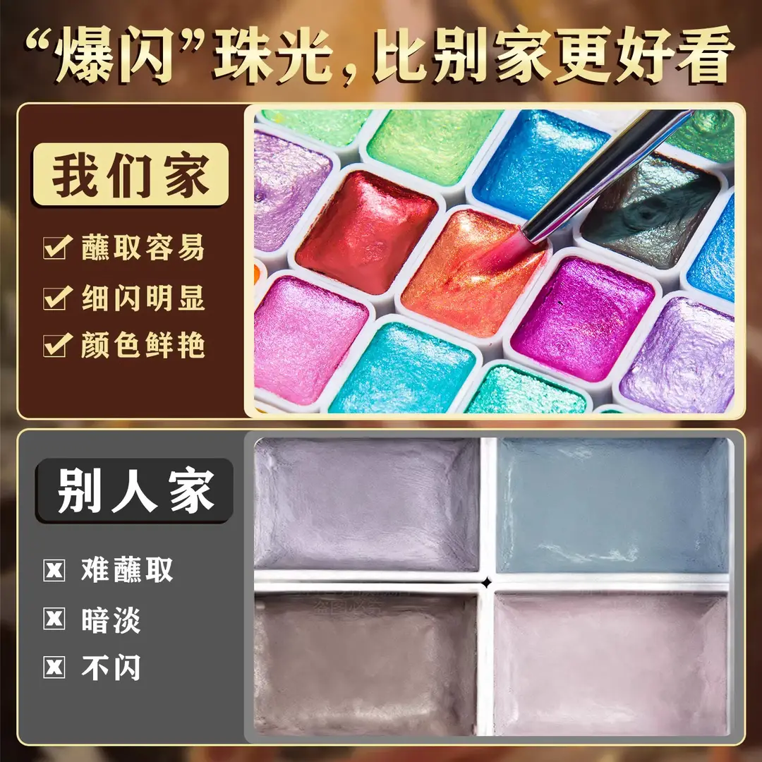 Mali Brand Pearlescent Watercolor Solid Watercolor Paint Dunhuang Pigment Glitter Powder 24 Colors Gold Powder for Traditional Chinese Painting Art Students