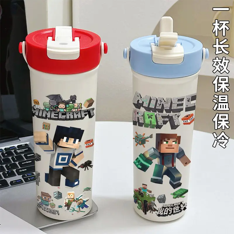 Minecraft Cartoon Insulated Cup 316 Stainless Steel Straw Water Bottle Portable Large Capacity Dual-Use Car Cup for Men