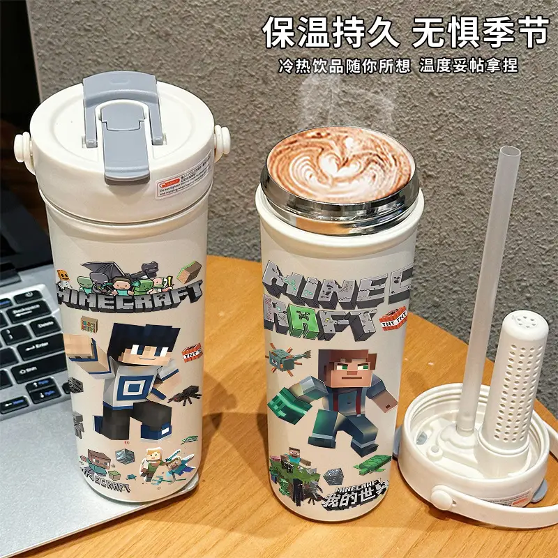 Minecraft Cartoon Insulated Cup 316 Stainless Steel Straw Water Bottle Portable Large Capacity Dual-Use Car Cup for Men — feature 4