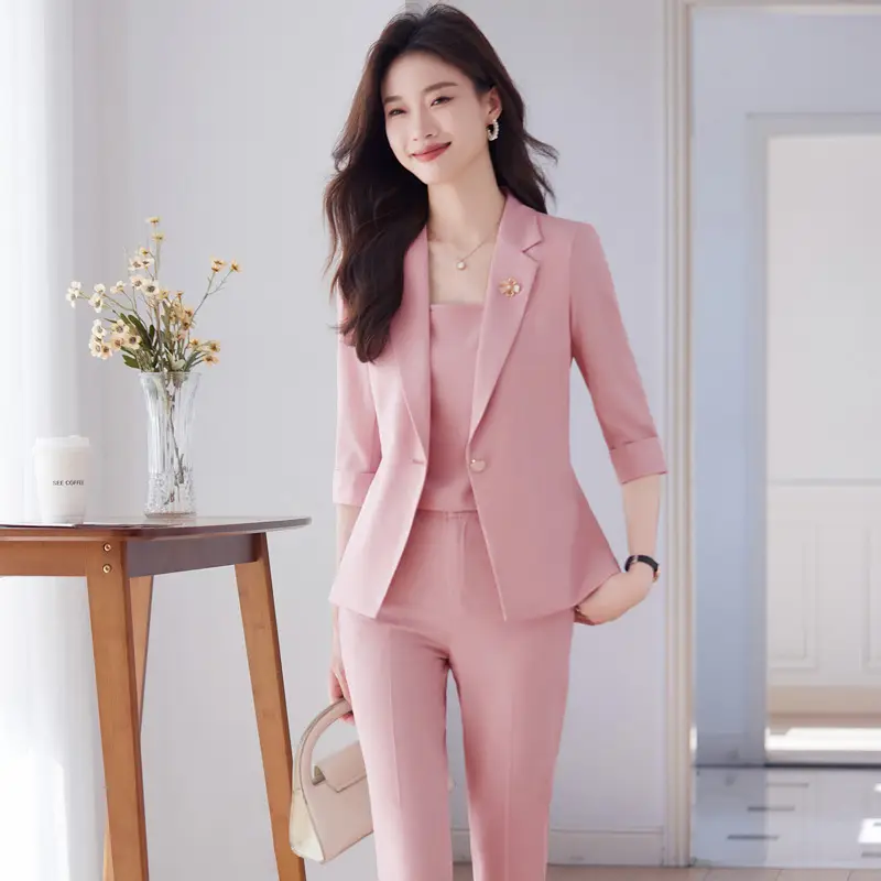 New Blue Suit Set with Pants, Hotel Front Desk Work Uniform, Elegant Professional Formal Suit Jacket, Cross-Border Wholesale