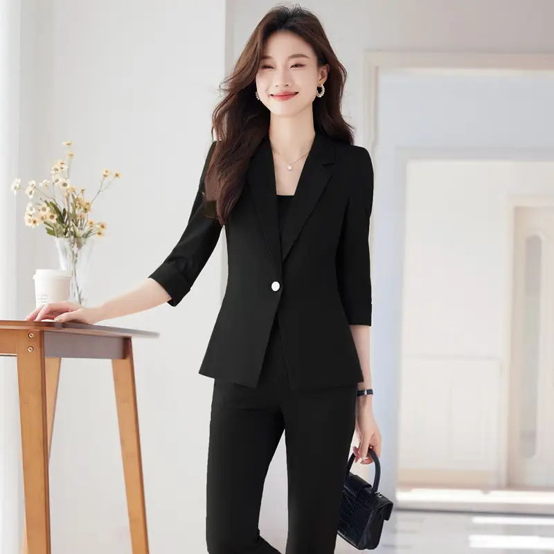 New Blue Suit Set with Pants, Hotel Front Desk Work Uniform, Elegant Professional Formal Suit Jacket, Cross-Border Wholesale