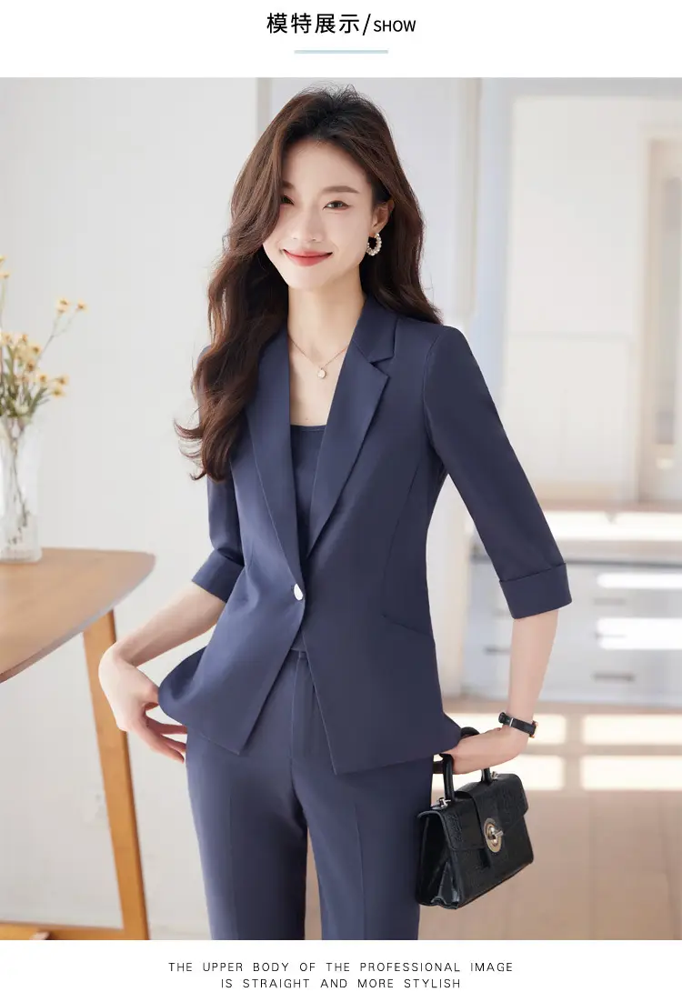 New Blue Suit Set with Pants, Hotel Front Desk Work Uniform, Elegant Professional Formal Suit Jacket, Cross-Border Wholesale — feature 12