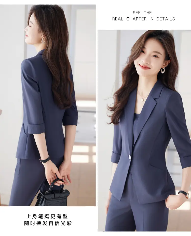 New Blue Suit Set with Pants, Hotel Front Desk Work Uniform, Elegant Professional Formal Suit Jacket, Cross-Border Wholesale — feature 14