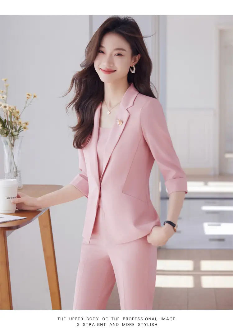 New Blue Suit Set with Pants, Hotel Front Desk Work Uniform, Elegant Professional Formal Suit Jacket, Cross-Border Wholesale — feature 20