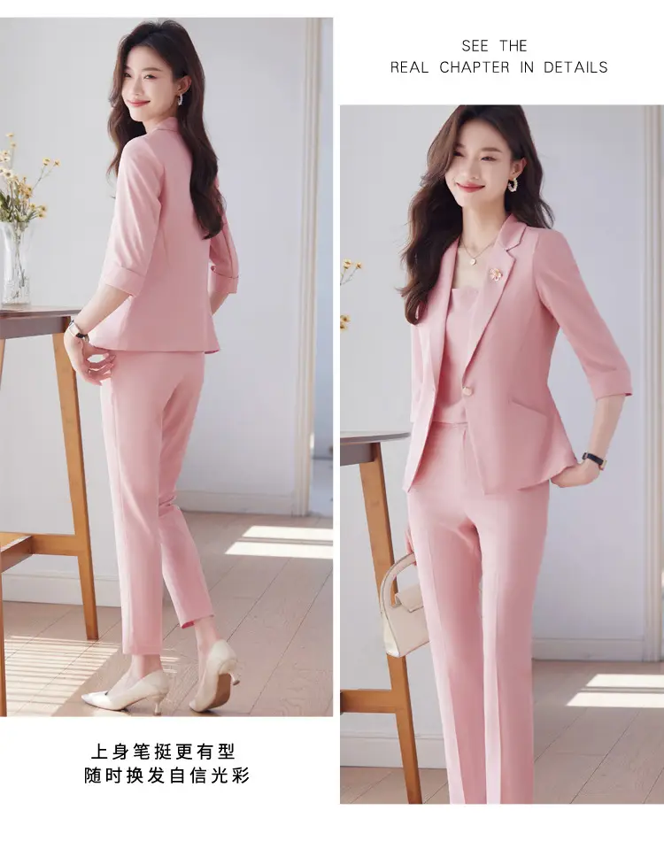 New Blue Suit Set with Pants, Hotel Front Desk Work Uniform, Elegant Professional Formal Suit Jacket, Cross-Border Wholesale — feature 22