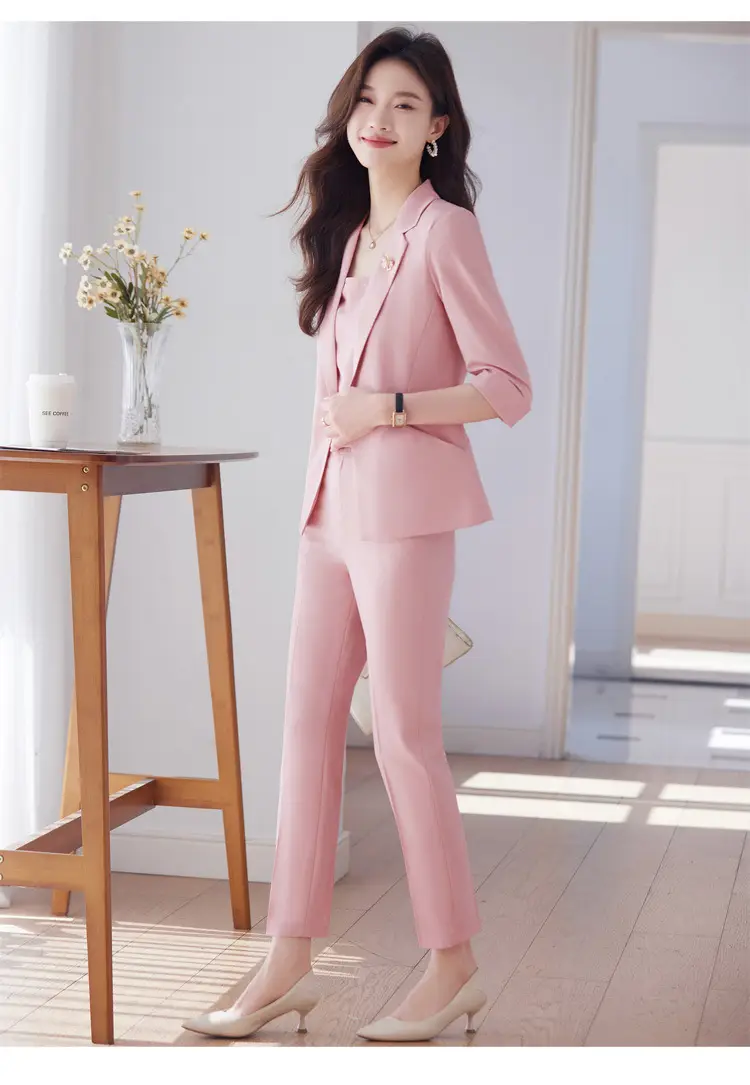 New Blue Suit Set with Pants, Hotel Front Desk Work Uniform, Elegant Professional Formal Suit Jacket, Cross-Border Wholesale — feature 23