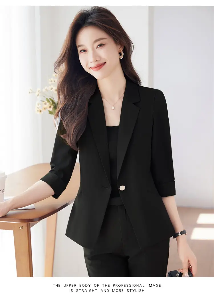 New Blue Suit Set with Pants, Hotel Front Desk Work Uniform, Elegant Professional Formal Suit Jacket, Cross-Border Wholesale — feature 24