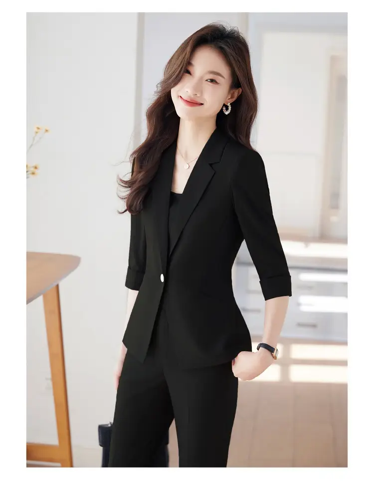 New Blue Suit Set with Pants, Hotel Front Desk Work Uniform, Elegant Professional Formal Suit Jacket, Cross-Border Wholesale — feature 25