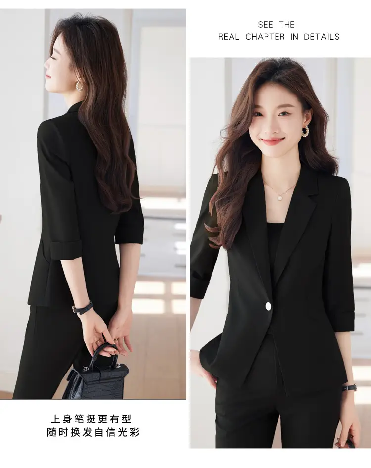 New Blue Suit Set with Pants, Hotel Front Desk Work Uniform, Elegant Professional Formal Suit Jacket, Cross-Border Wholesale — feature 26