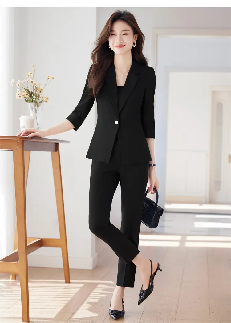 New Blue Suit Set with Pants, Hotel Front Desk Work Uniform, Elegant Professional Formal Suit Jacket, Cross-Border Wholesale — feature 27