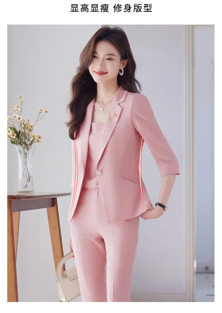New Blue Suit Set with Pants, Hotel Front Desk Work Uniform, Elegant Professional Formal Suit Jacket, Cross-Border Wholesale — feature 3