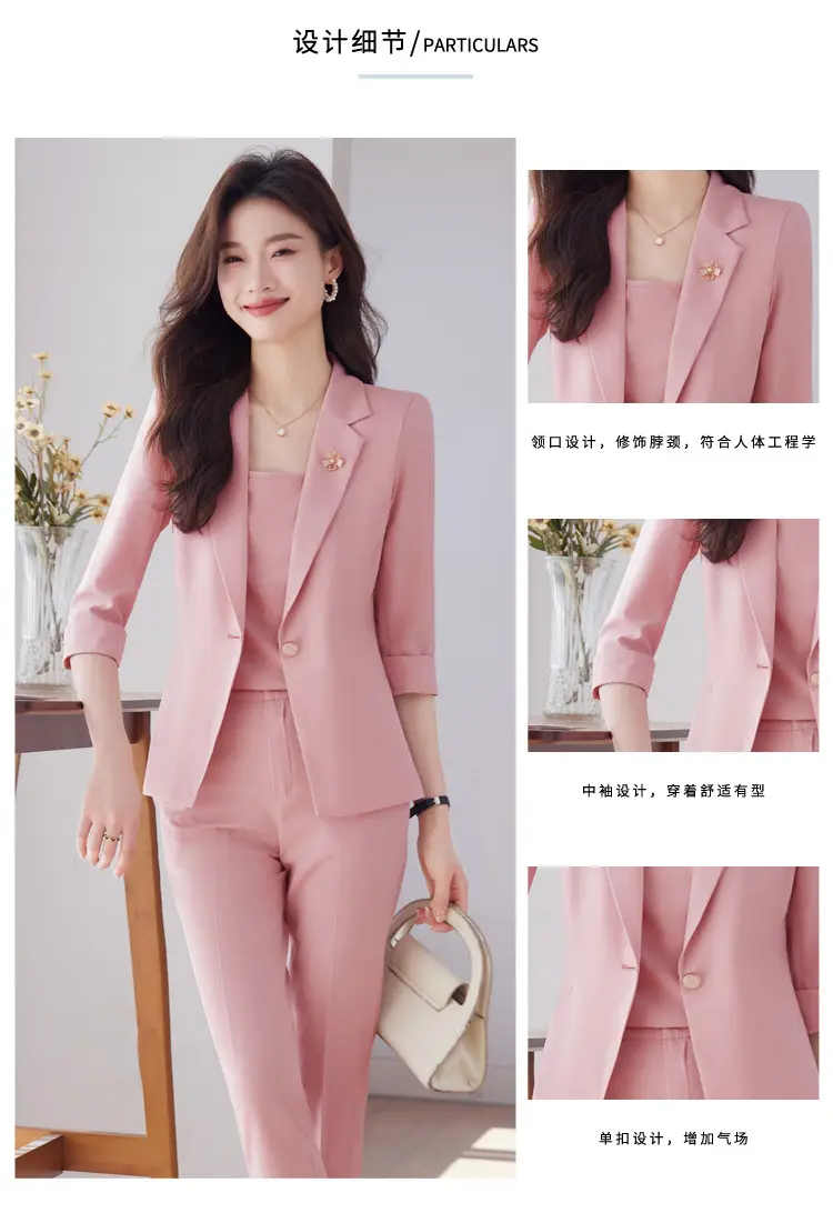 New Blue Suit Set with Pants, Hotel Front Desk Work Uniform, Elegant Professional Formal Suit Jacket, Cross-Border Wholesale — feature 4