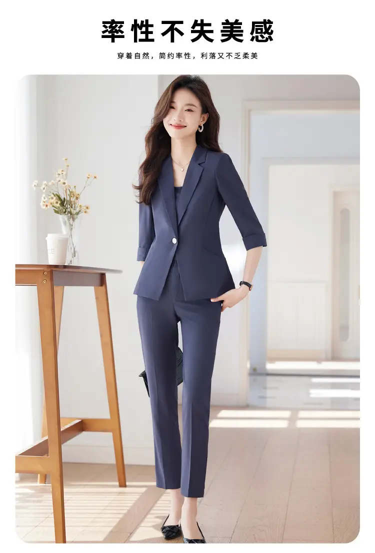 New Blue Suit Set with Pants, Hotel Front Desk Work Uniform, Elegant Professional Formal Suit Jacket, Cross-Border Wholesale — feature 5