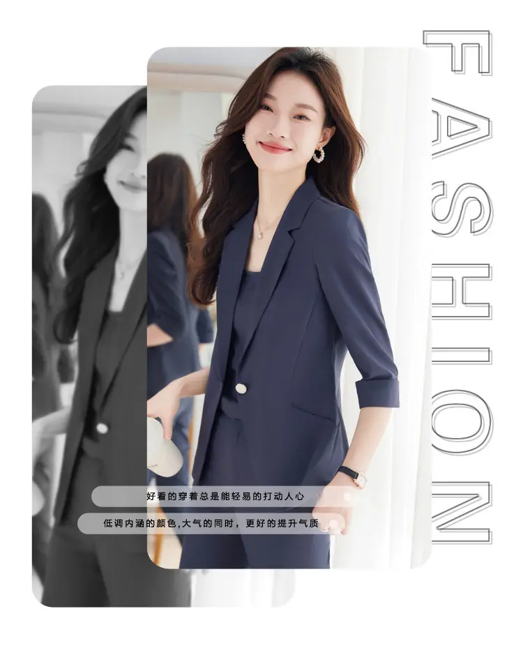 New Blue Suit Set with Pants, Hotel Front Desk Work Uniform, Elegant Professional Formal Suit Jacket, Cross-Border Wholesale — feature 6