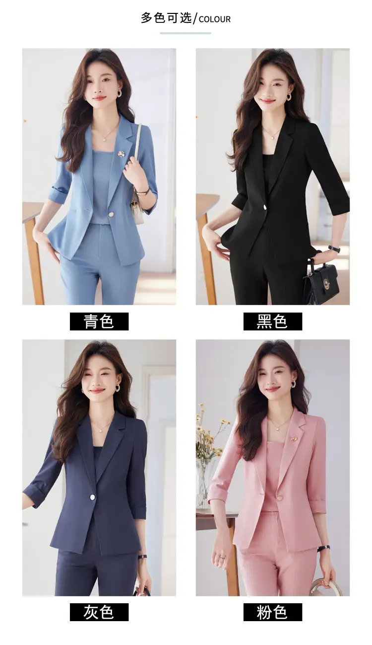 New Blue Suit Set with Pants, Hotel Front Desk Work Uniform, Elegant Professional Formal Suit Jacket, Cross-Border Wholesale — feature 7