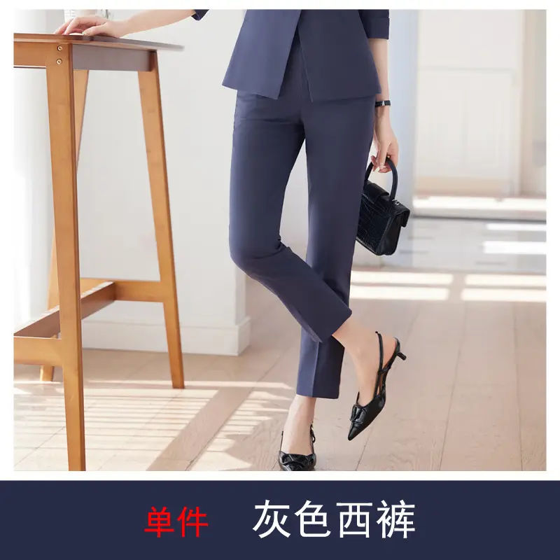 New Blue Suit Set with Pants, Hotel Front Desk Work Uniform, Elegant Professional Formal Suit Jacket, Cross-Border Wholesale
