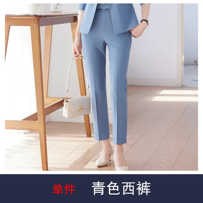 New Blue Suit Set with Pants, Hotel Front Desk Work Uniform, Elegant Professional Formal Suit Jacket, Cross-Border Wholesale