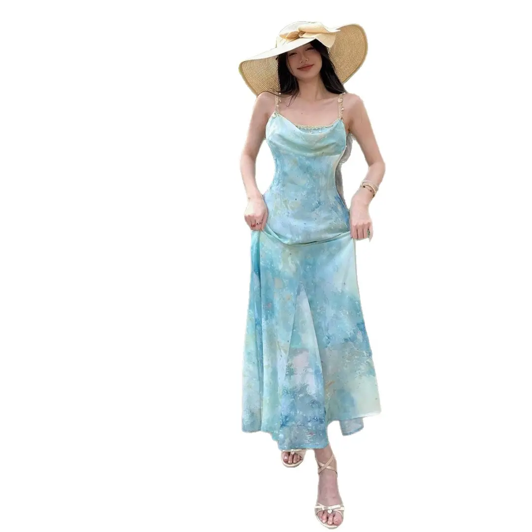 French-Style Dress for Women with a Large Skirt, Gentle and Elegant, Perfect for Spring and Summer, Especially Beautiful for the Beach, with a Cinched Waist