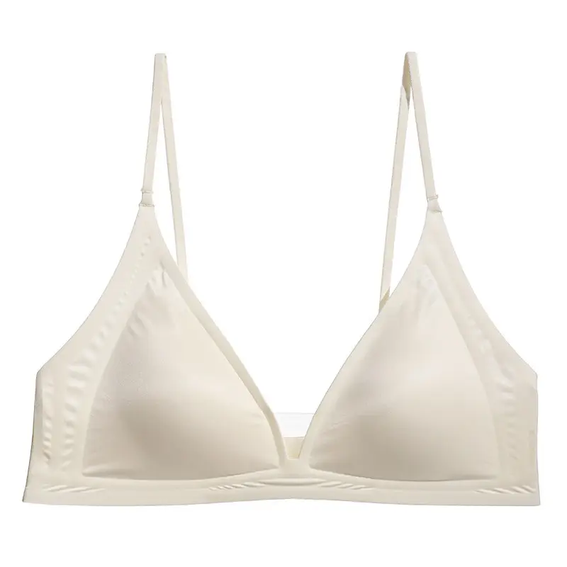 Thin Milk Satin French-Style Deep V-Neck Lingerie for Women, Summer Thin Strap Seamless Triangle Cup Wireless Bra