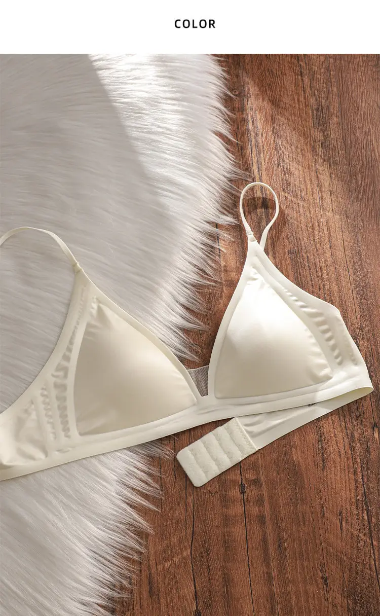 Thin Milk Satin French-Style Deep V-Neck Lingerie for Women, Summer Thin Strap Seamless Triangle Cup Wireless Bra — feature 14