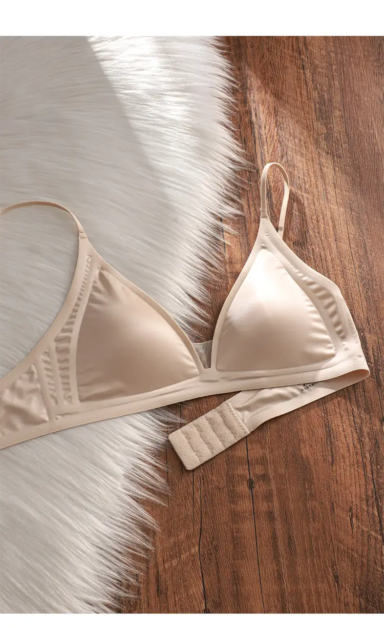 Thin Milk Satin French-Style Deep V-Neck Lingerie for Women, Summer Thin Strap Seamless Triangle Cup Wireless Bra — feature 16