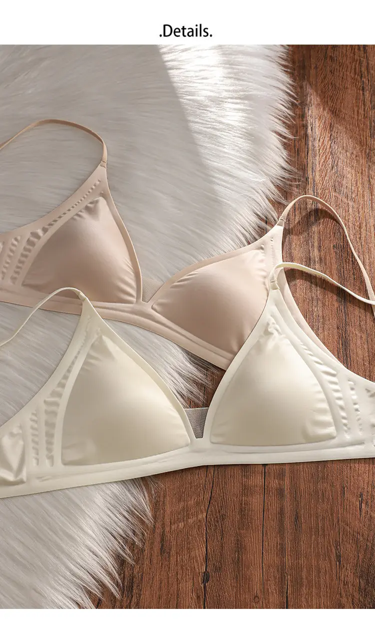 Thin Milk Satin French-Style Deep V-Neck Lingerie for Women, Summer Thin Strap Seamless Triangle Cup Wireless Bra — feature 2