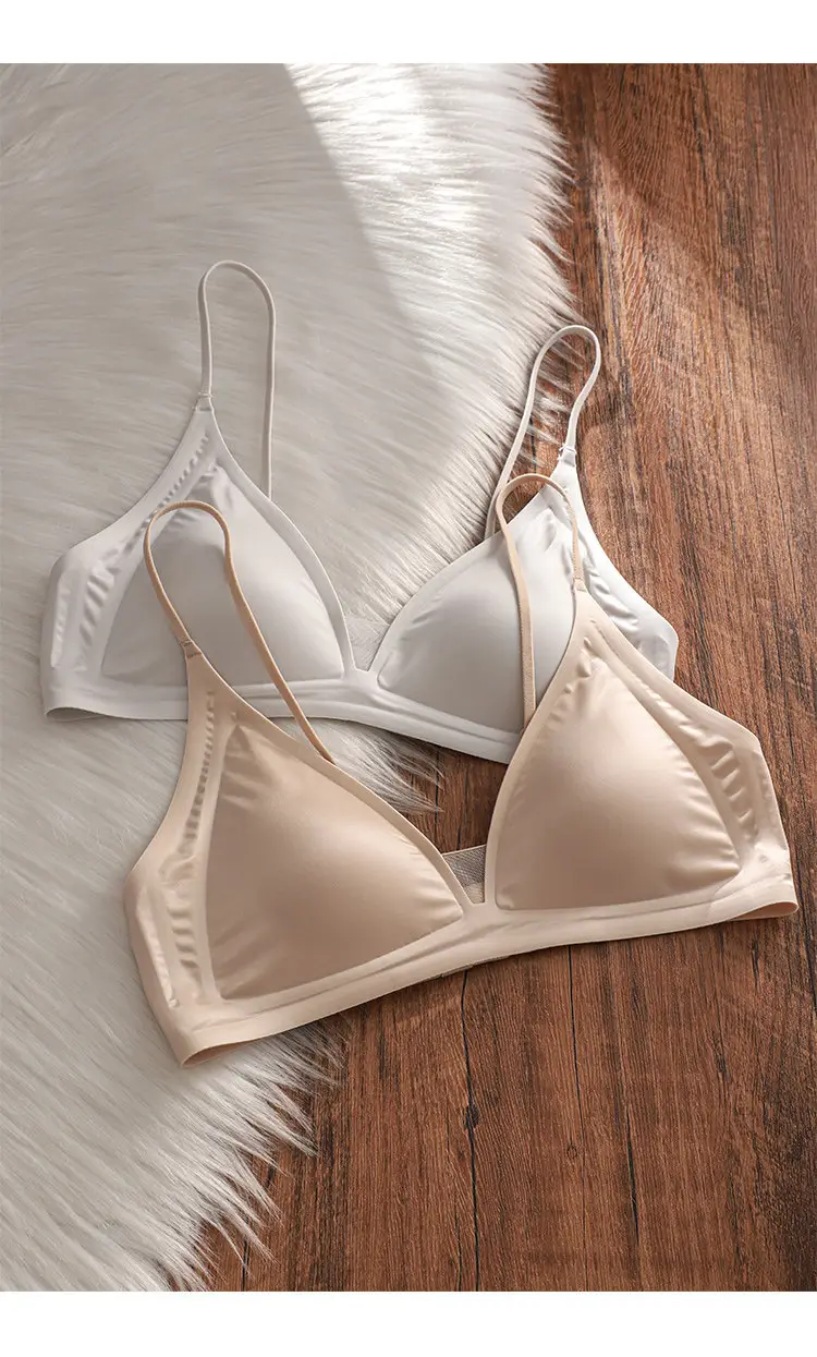 Thin Milk Satin French-Style Deep V-Neck Lingerie for Women, Summer Thin Strap Seamless Triangle Cup Wireless Bra — feature 3