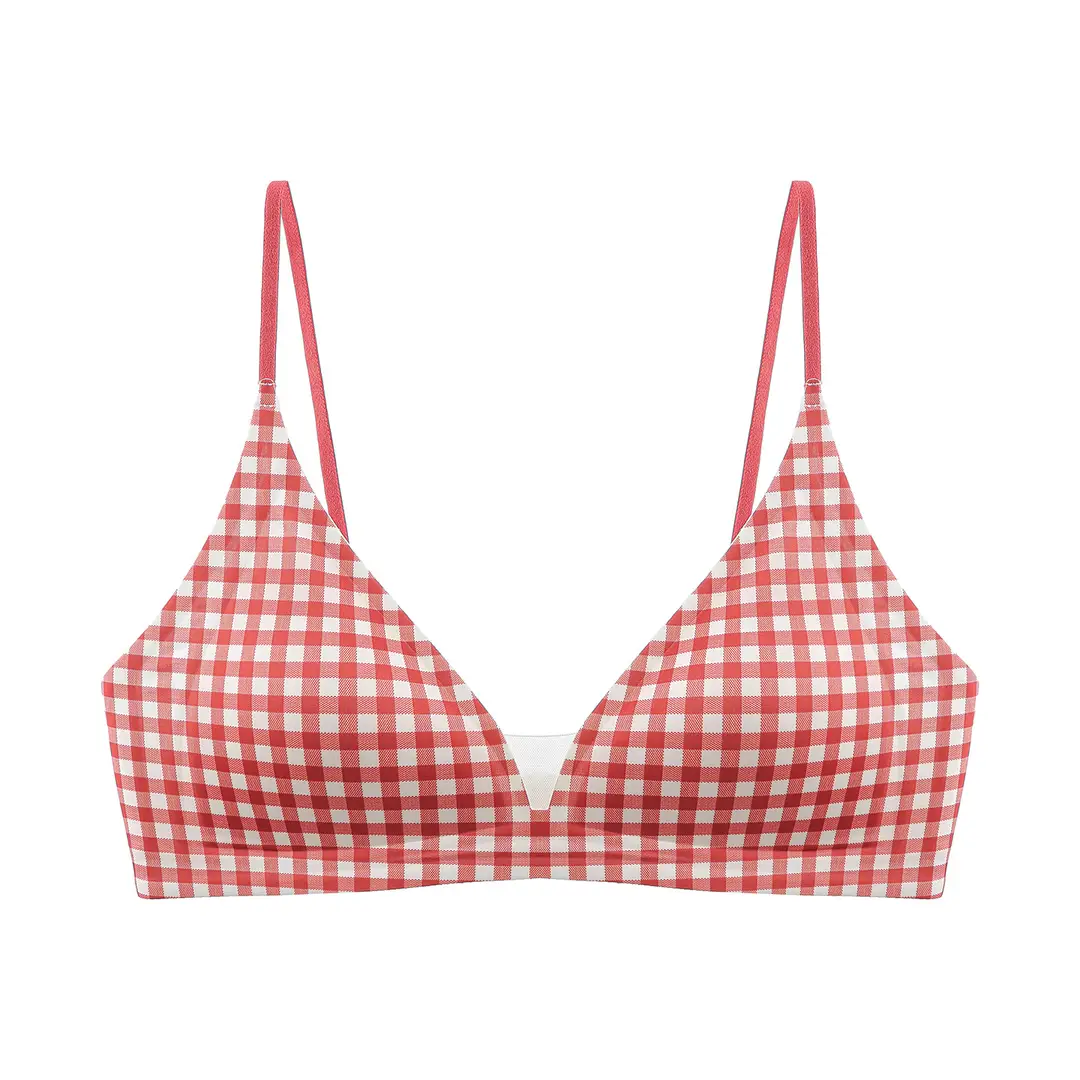 Thin Milk Satin French-Style Deep V-Neck Lingerie for Women, Summer Thin Strap Seamless Triangle Cup Wireless Bra