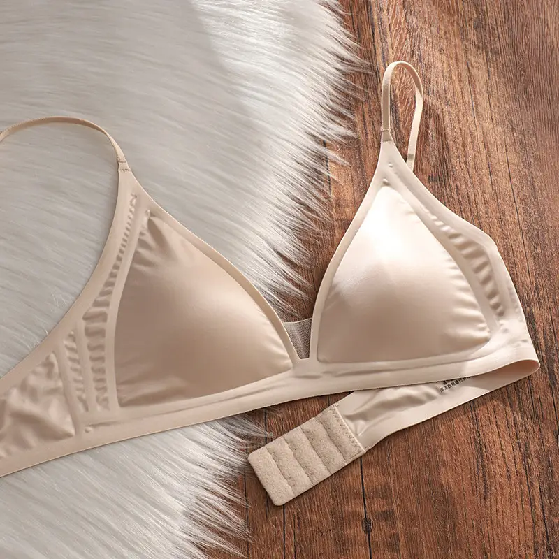 Thin Milk Satin French-Style Deep V-Neck Lingerie for Women, Summer Thin Strap Seamless Triangle Cup Wireless Bra
