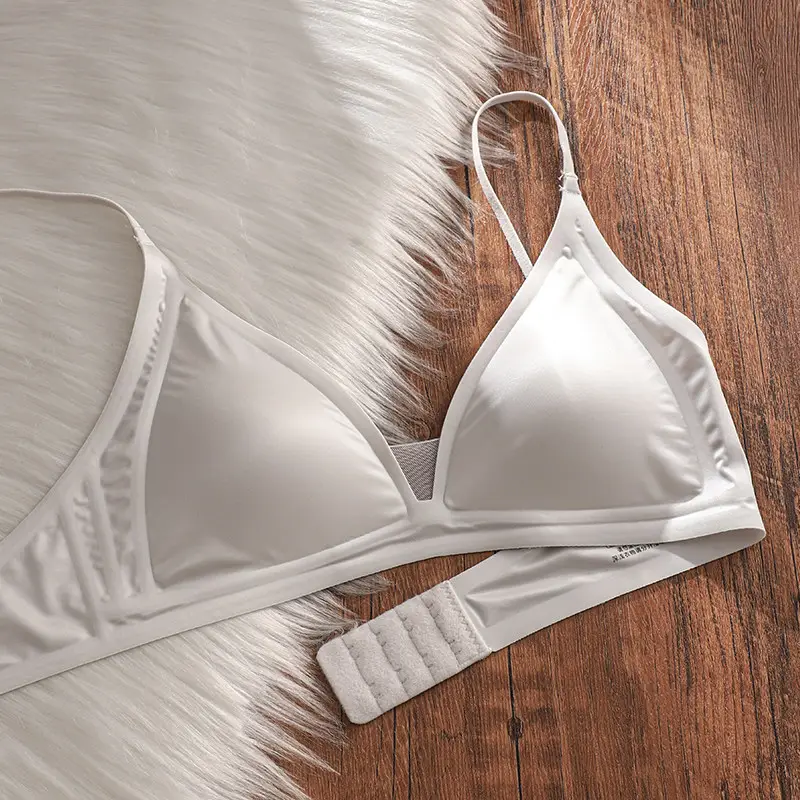 Thin Milk Satin French-Style Deep V-Neck Lingerie for Women, Summer Thin Strap Seamless Triangle Cup Wireless Bra