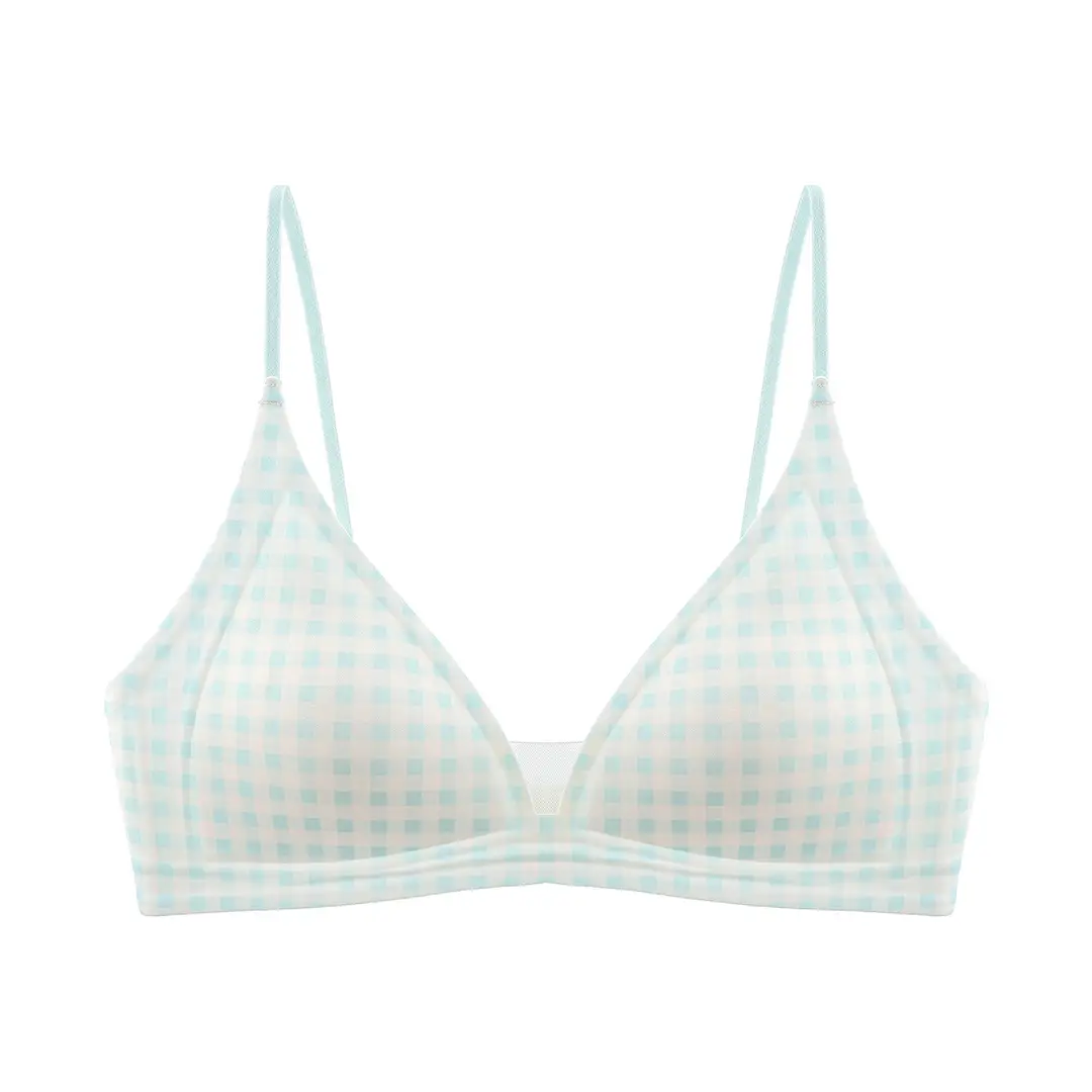 Thin Milk Satin French-Style Deep V-Neck Lingerie for Women, Summer Thin Strap Seamless Triangle Cup Wireless Bra